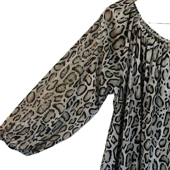 Lane Bryant Sheer Animal Print Blouse Plus 18/20 Elastic Ruffle Hem 3/4 Sleeves - Picture 5 of 6